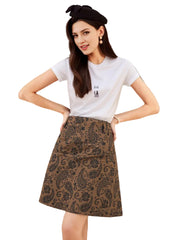 Brown Printed Mini Skirt Y2K