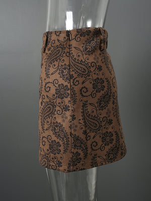 Brown Printed Mini Skirt Y2K