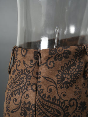 Brown Printed Mini Skirt Y2K