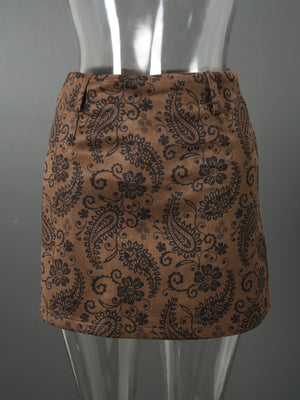Brown Printed Mini Skirt Y2K