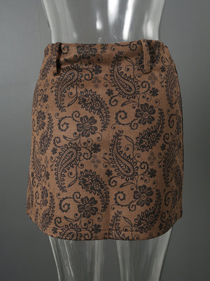 Brown Printed Mini Skirt Y2K