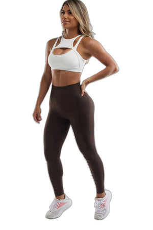 Brown Scrunch Butt Leggings - product view on white background