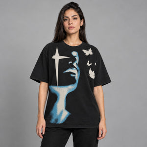 Butterfly Print Y2K Cotton T Shirts – worn by a woman
