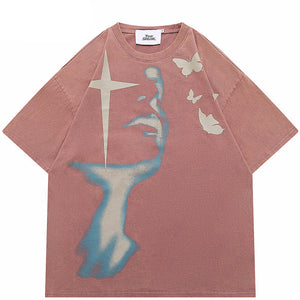 Butterfly Print Y2K Cotton T Shirts
