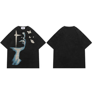Butterfly Print Y2K Cotton T Shirts