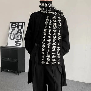Black and white calligraphy techwear scarf in faux fur