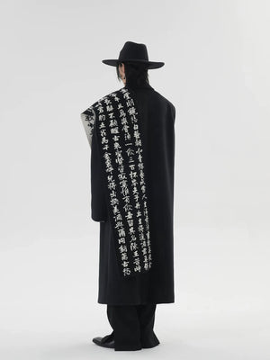 Black and white calligraphy techwear scarf in faux fur
