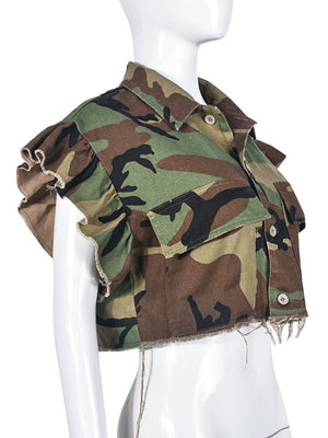 Camo Butterfly Sleeve Jacket Women Spring