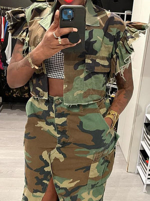 Camo Butterfly Sleeve Jacket Women Spring