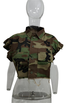 Camo Butterfly Sleeve Jacket Women Spring