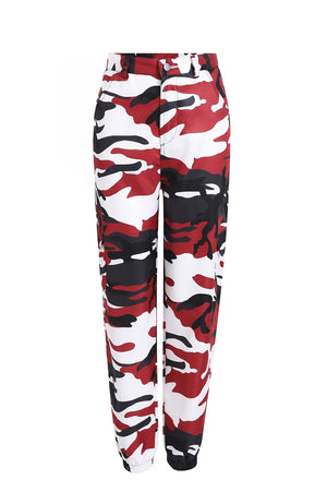 Camo cargo pants red