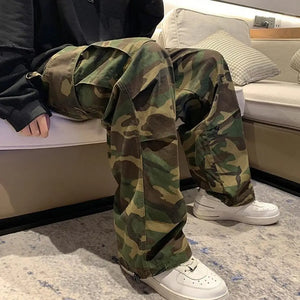 Camo cargo pants with drawstring