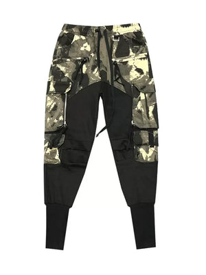 Black camouflage patchwork cargo pants in cotton