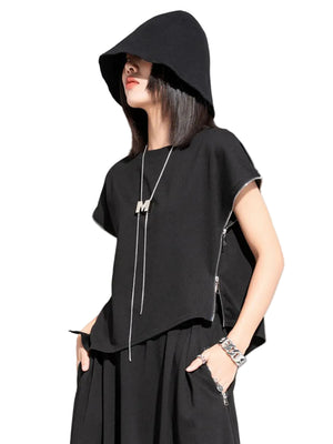 Casual Black Zipper T-shirt Women's