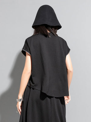 Casual Black Zipper T-shirt Women's