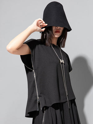 Casual Black Zipper T-shirt Women's