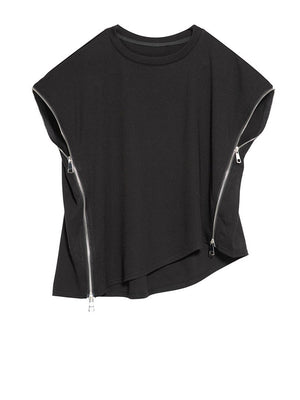 Casual Black Zipper T-shirt Women's