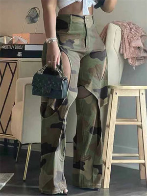 Casual Streetwear Camo Cargo Pants