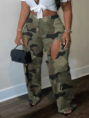 Casual Streetwear Camo Cargo Pants