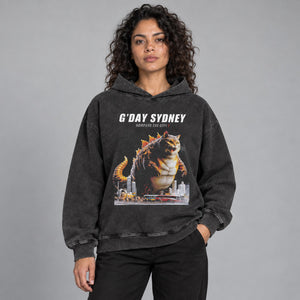 Cat Monster Graphic Hoodie Y2K – worn by a woman
