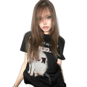 Cat Print Y2K Top T-shirt