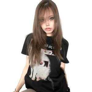 Cat Print Y2K Top T-shirt