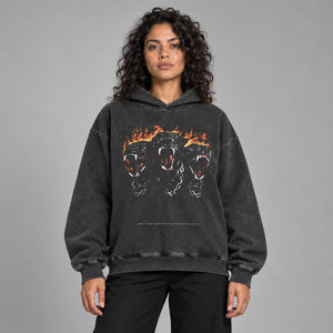 Cerberus Dog Y2K Graphic Hoodie – worn by a woman