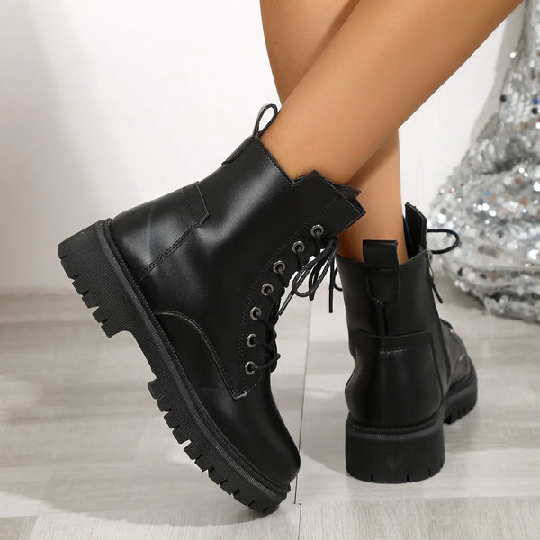 Cheap Black Lace Up Ankle Boots