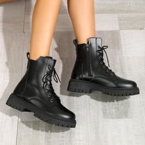 Cheap Black Lace Up Ankle Boots