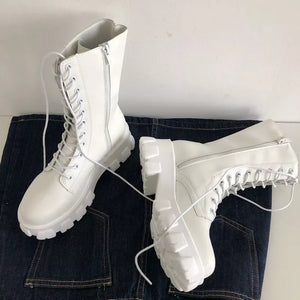 Chelsea Platform Boots White