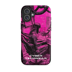 Chic iPhone Pink Case for iPhone 16 Plus, back view of the magenta and black workstation scene print