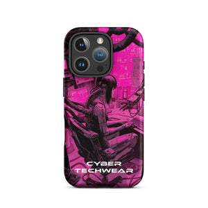 Chic iPhone Pink Case for iPhone 16 Pro, back view of the magenta and black workstation scene print