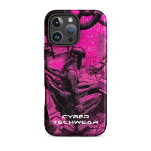 Chic iPhone Pink Case for iPhone 16 Pro Max, back view of the magenta and black workstation scene print