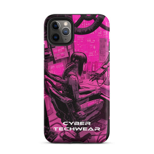 Chic iPhone Pink Case for iPhone 11 Pro Max, back view of the magenta and black workstation scene print