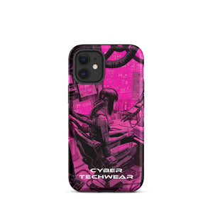 Chic iPhone Pink Case for iPhone 12 mini, back view of the magenta and black workstation scene print
