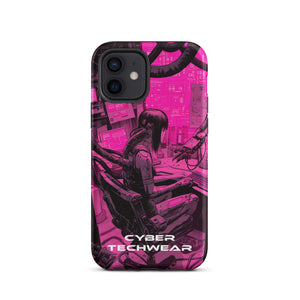 Chic iPhone Pink Case for iPhone 12, back view of the magenta and black workstation scene print