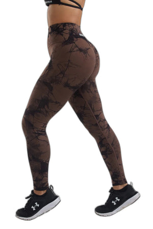 Chocolate Tie-Dye Scrunch Butt Leggings - product view on white background