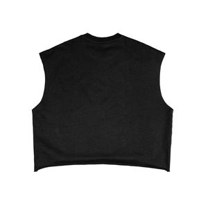 Back of the black tank laid flat, a plain panel with no print and a clean straight hem