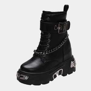 Chunky Black Boots Lace Up