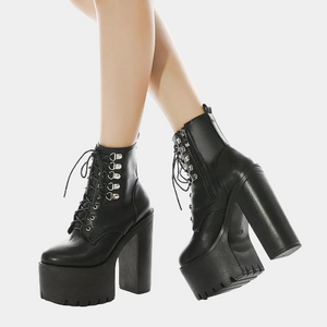 Chunky Black Lace Up Boots