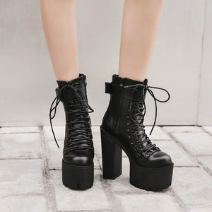 Chunky Black Lace Up Boots