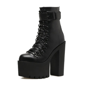 Chunky Black Lace Up Boots