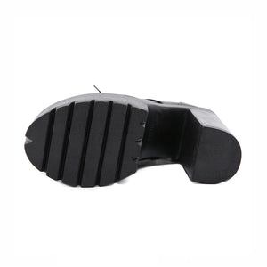 Chunky Heel Black Lace Up Boots