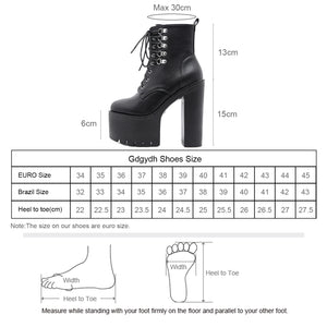 Chunky Heel Black Lace Up Boots