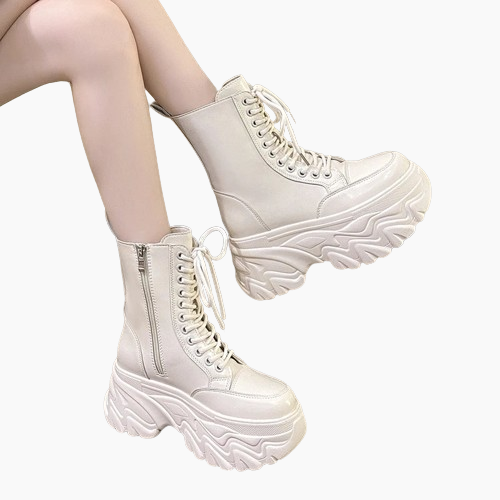 Chunky white lace up boots shop
