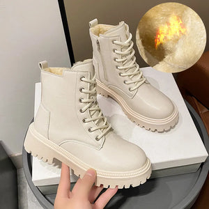 Chunky Heel Platform Boots White