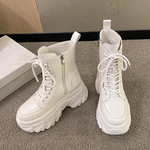 Chunky Heel Platform Boots White