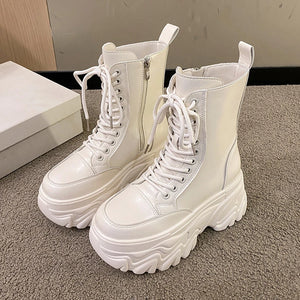 Chunky Heel Platform Boots White