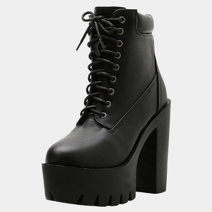 Chunky Lace Up Black Boots