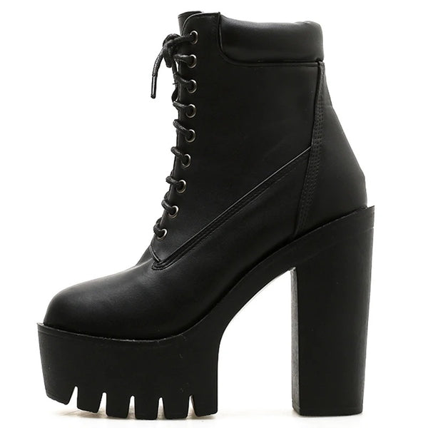 Chunky Lace Up Black Boots